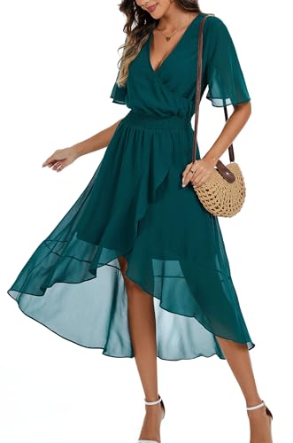 Image of Kormei Women Short Sleeve V Neck Floral High Low Flowy Summer Party Long Maxi Dress