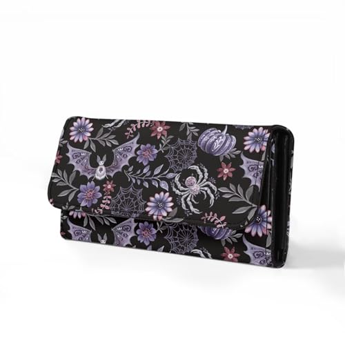 Image of AFPANQZ Bat Floral Womens Wallets Leather Trifold Multi Card Holder Slots Wallet Ladies' Leather Card Pouch Bag for Keys Lipstick Cit Cards Holder