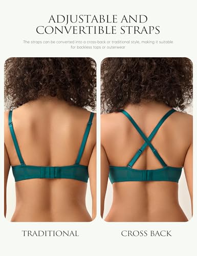 Image of Wingslove Women's Sexy Lace Bra Demi Sheer Mesh Balconette See Through Bralette Unlined Underwire Embroidered