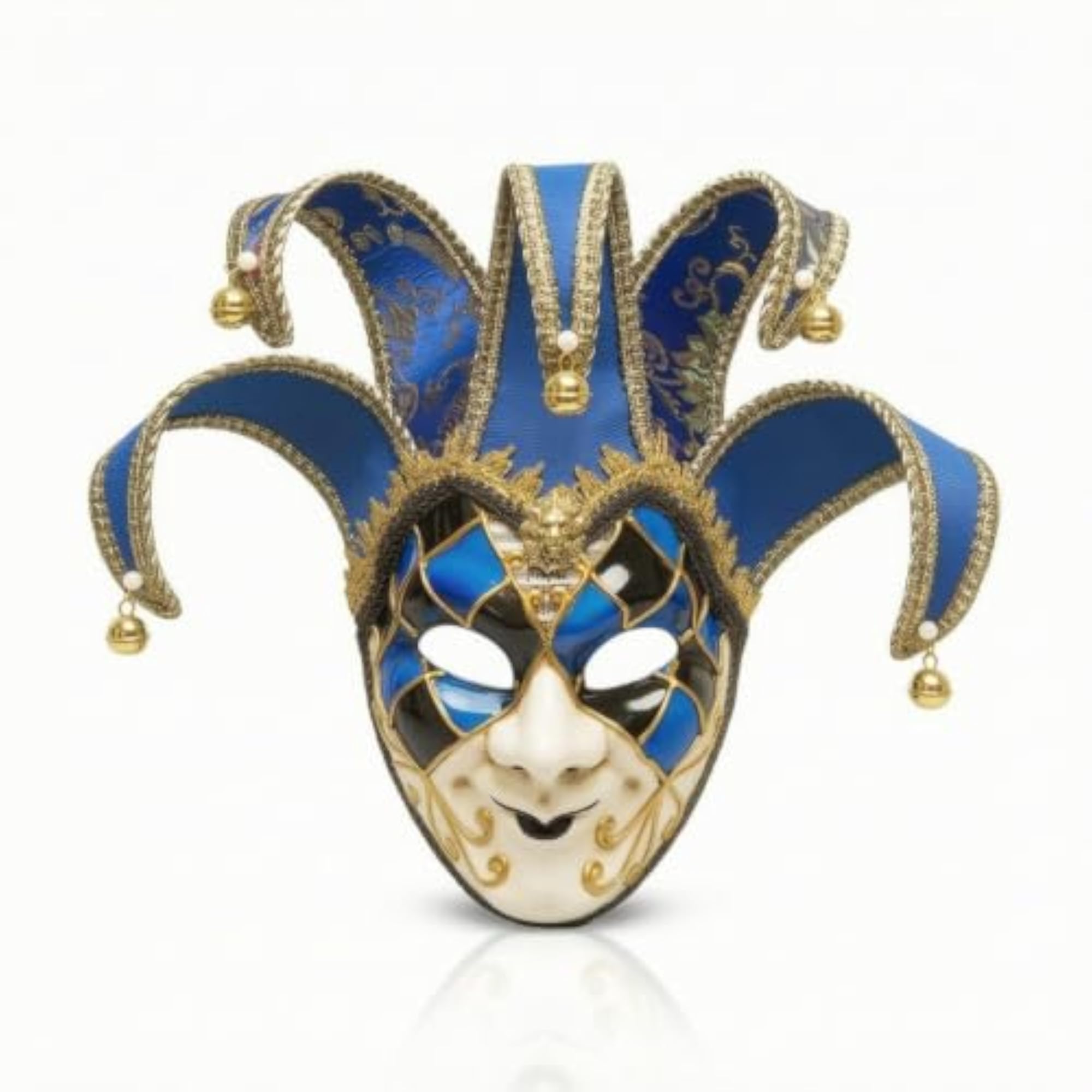 Ornate Jester Mask, Blue Sculpted Decor for Events