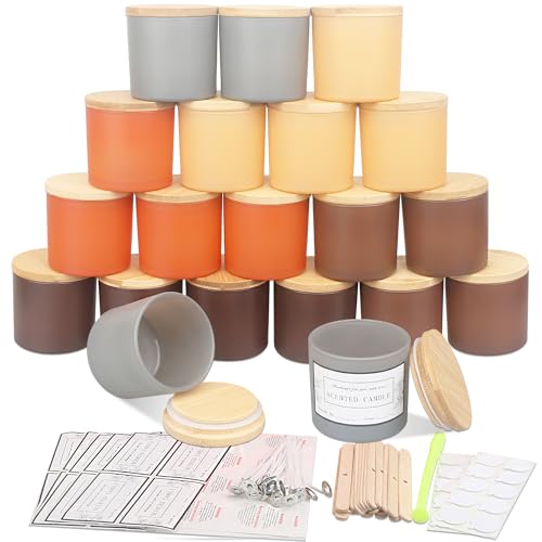 MILIVIXAY Lot de 20 pots à bougies d'automne de 118 ml avec couvercles et kits de fabrication de bougies - Petits pots vides pour la fabrication de bougies -...