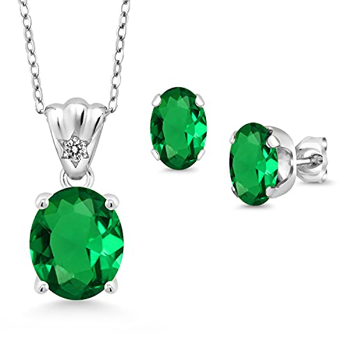 Gem Stone King 925 Sterling Silver Green Nano Emerald and