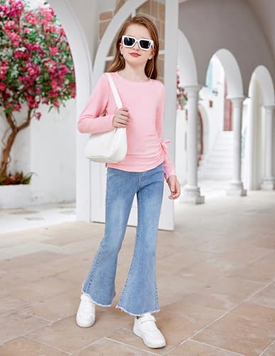 Image of Arshiner Girls Long Sleeve Shirts Ruched Knot Side Tunic Blouse Tee Tops