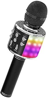 OVELLIC Karaoke Microphone for Kids, Wireless Bluetooth Karaoke Microphone with LED Lights, Portable Handheld Mic Speaker Machine, Great Gifts Toys for Girls Boys Adults All Age (Black)