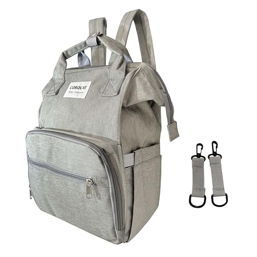 CORQUAT Mochila pañalera con diferentes espacios de almacenamiento y correas para el cochecito, ideal para llevar tu cambiador bebe portatil, funcional bolso carro bebe. (Gris)