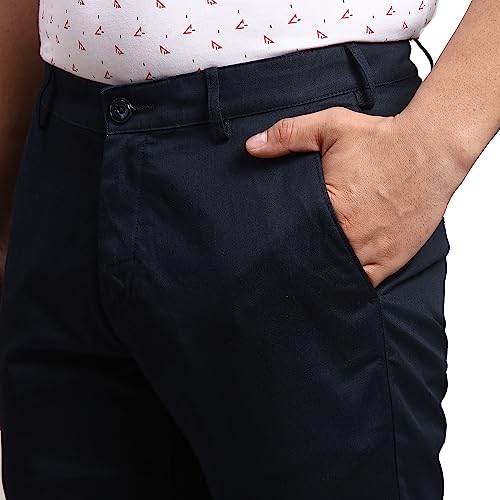 Image of Colorplus Men's Pure Cotton Solid Piece Dyed Pattern Contemporary Fit Flat Front Casual Trouser