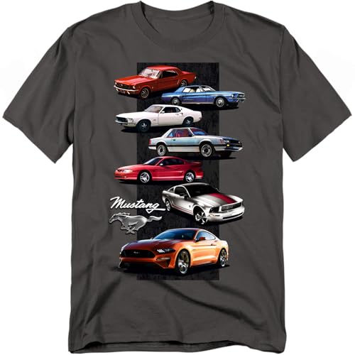 Ford Mustang Stack Unisex Adult T Shirt (Large) Charcoal