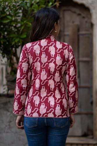 Image of Reversible Jacket for Women | Double Sided Quilted Jacket | Reversible Winter Jacket for Women | Stylish Ethnic Printed Jacket | Warm & Comfortable Casual Outerwear
