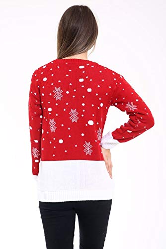 Pull tricoté à manches longues pour femme Motif renne de Noël et flocons de neige
