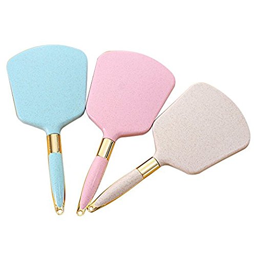 XPXKJ Handheld Mirror with Handle, for Vanity Makeup Home Salon Travel Use (Square Beige)