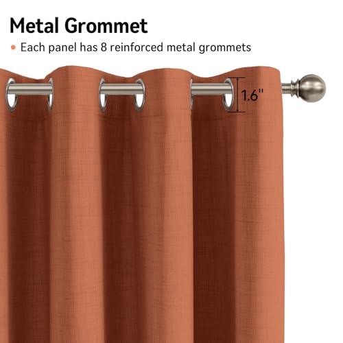 Image of 100% Blackout Shield Linen Textured Total Blackout Curtains for Bedroom 84 Inches Long, Orange Grommet Curtains for Living Room, Thermal Insulated Room Darkening Drapes, 50 inch W x 84 inch L, 2 Panels