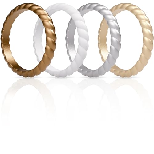 ThunderFit Thin Braided Silicone Wedding Bands for Women, Rubber Engagement Rings 3.5mm Wide 2mm Thick - 1/4/8/10/12/16 Variety Multipack