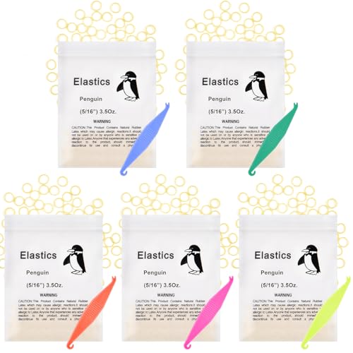 OFFCUP Elásticos Multiuso, 500pcs Dentales Elásticas, 16/5 Pulgadas Bandas de Goma Multiusos con 5 Colocadores Elásticos Ortodónticos de Plástico, para Dientes Paréntesis, Dientes Separados