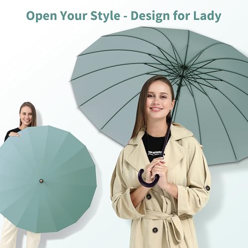 Image of ANYCHO Big Umbrella for Women - Large Size Heavy Duty Rain Umbrella, 16-Rib Reinforced Windproof, One-Touch Auto Open, Lightweight Design for Daily Carry