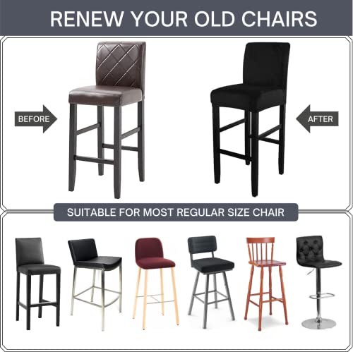Image of SearchI Velvet Bar Stool Covers Set of 4, Stretch Washable Barstool Seat Covers, Counter Height Chair Covers for Kitchen Dining Room Cafe (Velvet Black)