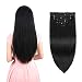 Real Clip in Hair Extensions Natural Black 8 Pieces - Premium Womens Straight Double Weft Thick Remy Hair Extensions Clip in on Human Hair for Long Hair (16" / 16 inch, #1B, 102 grams/3.6 Oz)