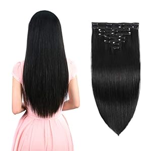 Real Clip in Hair Extensions Natural Black 8 Pieces – Premium Womens Straight Double Weft Thick Remy Hair Extensions Clip in on Human Hair for Short Hair (12″ / 12 inch, #1B, 82 grams/2.9 Oz)