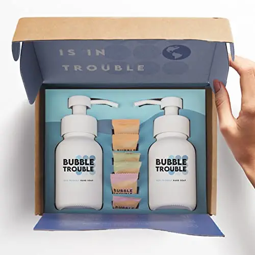 Bubble Trouble Hand Soap Double Trouble Pack - 2 Refillable Foaming Glass Bottle - 6 Tablet Refills - Eco Friendly - Plastic-Free - Variety Scents - 48 fl oz Total (Makes 6 x 8 fl oz Bottles of Soap)…