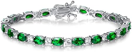 FANCIME May Birthstone Bracelets Sterling Silver Created Emerald Tennis Bracelet Emerald Fine Jewelry Gift for Women 7 inches