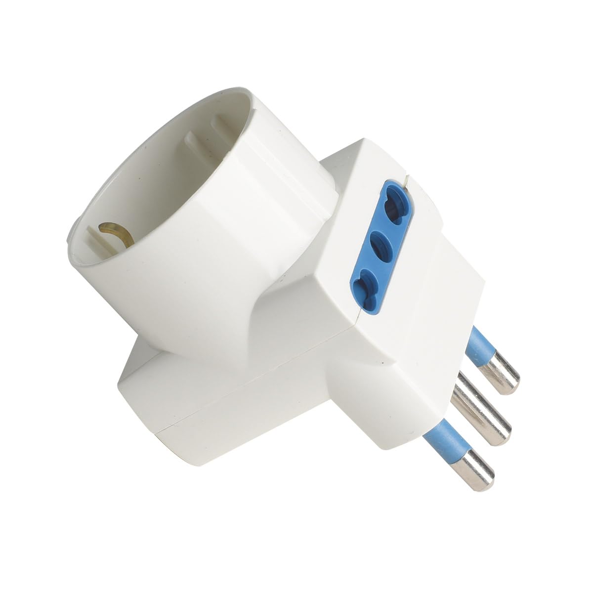 Adattatore Tripla Multipresa con Spina Angolare 16A + 2 Prese Bipasso 10A/16A + 1 Schuko 16A, Adattatore da Viaggio 5.3cm Salvaspazio (25 Pezzi)