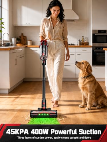 Image of Cordless Vacuum Cleaner for Milwaukee Battery, 45KPA 400W Vacuum Cleaners for Home, Self-Standing Stick Vac w / LED Display, Anti-Tangle Lightweight Vacuum for Carpet, Floor, Car(Battery Not Included)