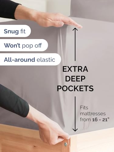 Image of Extra Deep Pocket King Size Sheet Set - 4 Piece Breathable & Cooling Bed Sheets - Hotel Luxury Bedding with 16 to 21 inch Extra Deep Pockets - Soft, Fade and Wrinkle Resistant - Oeko-Tex - Light Grey