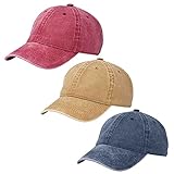 3 Pack Vintage Washed Cotton Adjustable Distressed Baseball Caps Men Women Summer Unstructured Soft Low Profile Blank Plain Ball Cap Outdoor Workout Fitness Sport Running Dad Hat Navy Khaki Wine