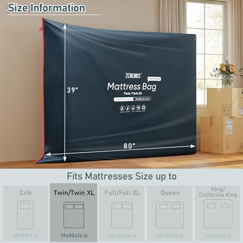 Image of ZCHENBS - Twin /Twin XL Mattress Bags for Moving, Waterproof Mattress Storage Bag with Zipper, Heavy-Duty 5 Mil Ultra-Thick Bed Protector Cover for Moving, Reusable (Solid /Black, 1 Pack)