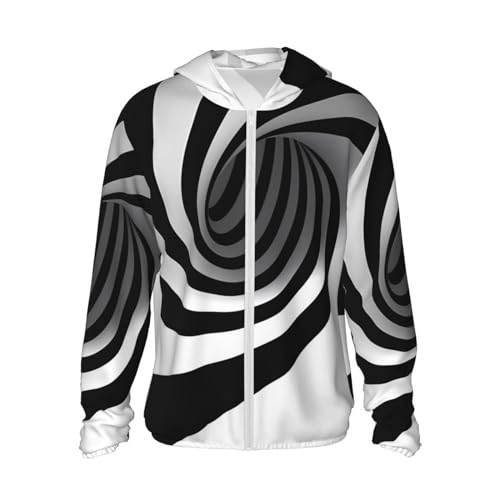 Sweat à capuche imprimé tourbillon abstrait zippé pour contrer le vent avec style et poches