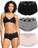 PUMA Damen Unterwäsche Elements Mini Shorts 4er Pack – Cotton Baumwolle, Soft Stretch, Komfort Fit, Alltag Basics, XS, Schwarz