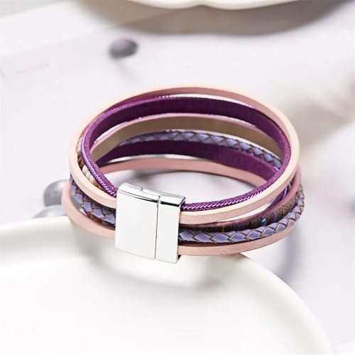 Image of Fesciory Leather Wrap Bracelets for Women, Boho Leopard Multi-Layer Crystal Beads Cuff Bracelet Jewelry