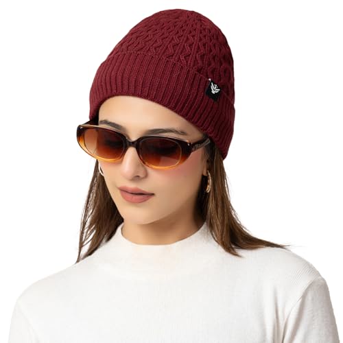 Image of AMOLDO Unisex Woolen Beanie Cap | Warm Winter Hat - Zigzag Design