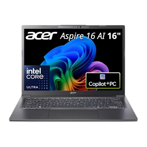 Image of Acer Aspire 16 AI Copilot Plus Laptop A16-52MT-9520 32GB RAM 1TB SSD | 16in WUXGA IPS touchscreen, up to 5.1GHz, Intel Arc 140V graphics, WiFi 7, Steel Gray