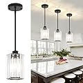 3-Pack Black Pendant Lights Kitchen Island Modern Crystal Hanging Pendant Light Hexagonal Mini Chandelier Adjustable Hanging Kitchen Lights for Dining Room Hallway Bedroom Entryway Light Fixtures