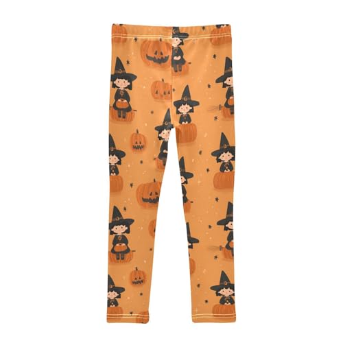 Orange Pumpkin Witch Star Girls Leggings Soft Stretch Workout Yoga Dance Pants for Kids Casual Tights2