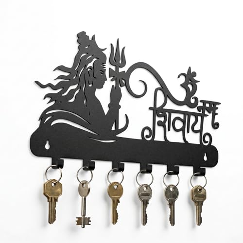 Image of Ventuos Metal Wall Mounted Key Holder with 6 Hooks, Om Namah Shivay Design, Key Organizer for Home Office Bedroom Entryway