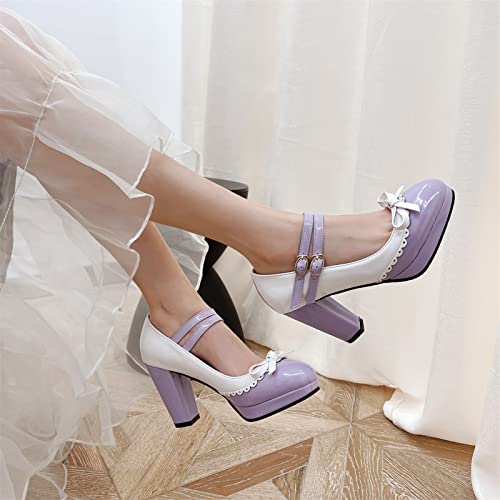 Image of MEOTINA Cute Bow Heels Mary Janes Shoes Women Dress Platform Strappy High Heels Kawaii Shoes