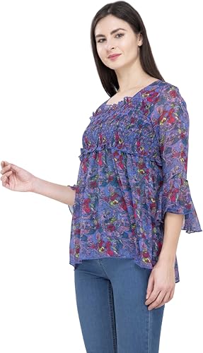 Image of POPWINGS Printed Chiffon Peplum Tops for Women
