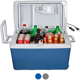 K-box Electric Cooler and Warmer with Wheels for Car and Home - 48 Quart (45 Liter) - 6 FT. EXTRA Long Cables Dual 110V AC House and 12V DC Vehicle Plugs (Blue)