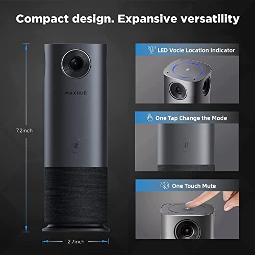 Enther&Maxhub 360-Degree Smart Video Conference Camera, All-In-One Conference Room Webcam, Video Conferencing System With Microphone And Speaker For Meeting, Auto Speaker Focus & Precise Angle Adjust #TOP3
