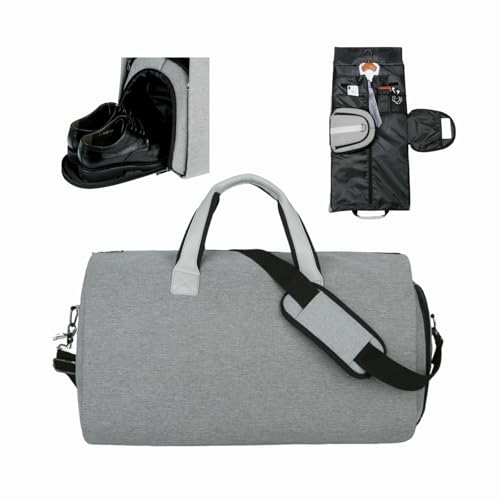 Carry On Travel Duffels, Convertible Garment Suit Bag with Side Shoe Compartment for Men & Women (Grey)