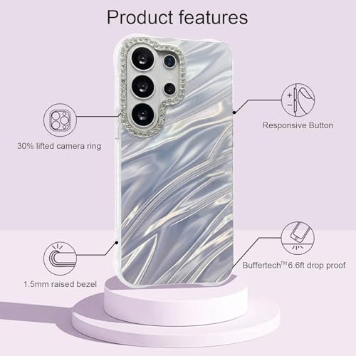 Image of Elzzi Compatible with Samsung Galaxy S26 Ultra | Marble Glossy Hard PC Samsung Galaxy S26 Ultra Back Cover with Diamond Camera Protector | Ultra Stylish Back Cover Case for Girls Women-Sky