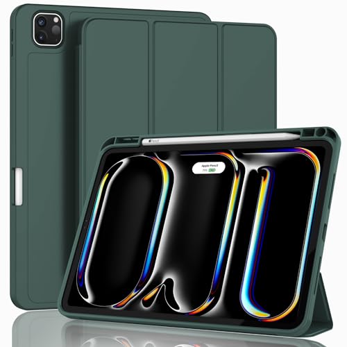 ZryXal iPad Pro 11 Inch Case (M5) 2025/ (M4) 2024 (Model: A2836/A2837/A3006), Trifold Stand Smart Cover with Pencil Holder and Soft TPU Back, Auto Wake/Sleep (Update Midnight Green)