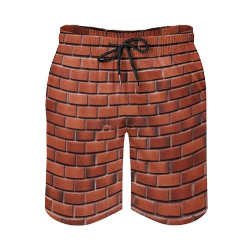 Red Brick Wall Mens Swim Trunks Quick Dry Hawaii Bathing Suit Board Shorts with Mesh Lining-2
