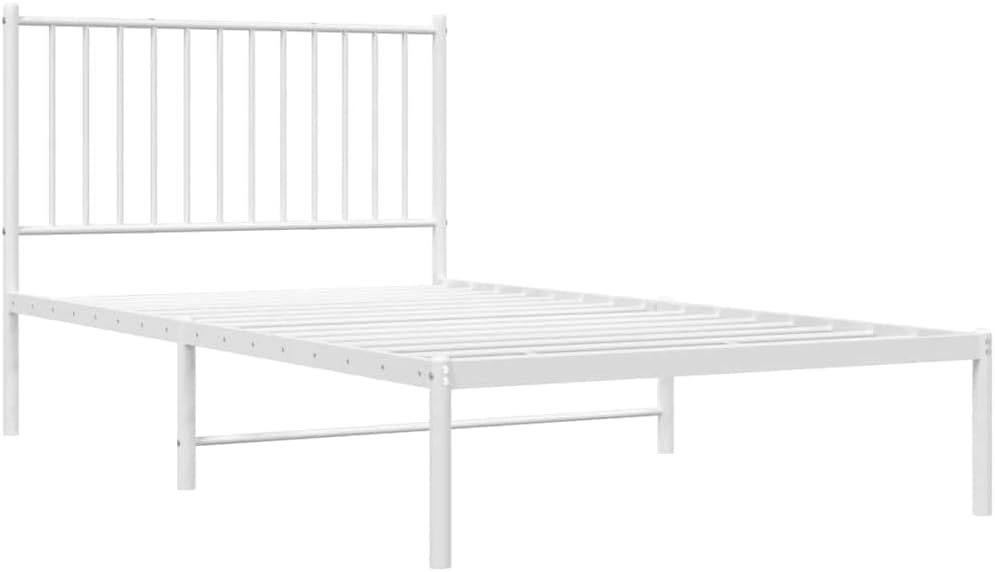 vidaXL 12-Inch White Metal Twin Bed Frame with Headboard, Heavy-Duty Construction with Under-Bed Storage for Modern Bedroom, No Box Spring Needed & Easy Assembly, No Mattress