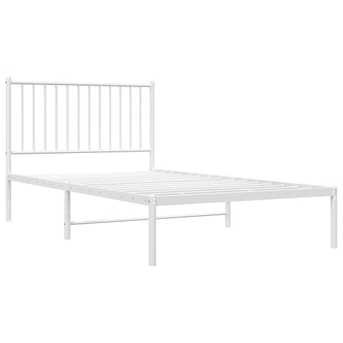 vidaXL Powder-Coated Steel Twin Bed Frame in White