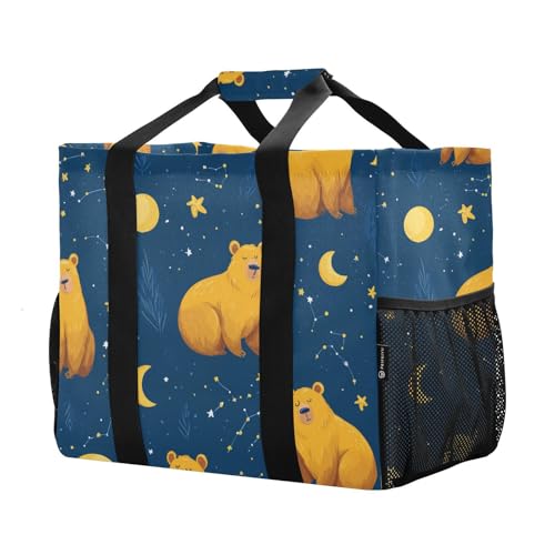 Bear with Moon Pattern Beach Tote Pool Bags for Women Ladies Large Waterproof Gym Tote Carry On Bag for Weekender Swim Gym Shopping Travel Daily Bag2