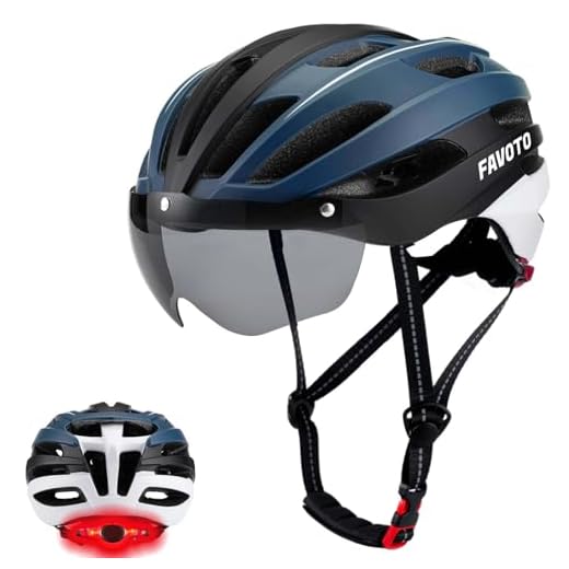 Favoto Bike Helmet with Light - Bicycle Helmet with Removable Magnetic Goggles and USB Rechargeable Taillight Mountain and Road Cycling Helmets for Men and Women