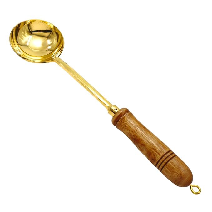 Planto Living Pure Brass Lead Free Ladle with Wooden Handle for D...