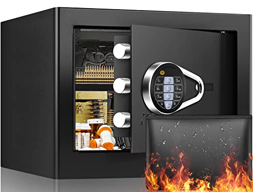 1.0 Cuft Home Safe Fireproof Waterproof, Home Security Safe Box with Fireproof Money Bag, Programmable Keypad Lock,Removable Shelf, Fireproof Safe for Home Secure Documents, Money, Medicines Jewelry 1.0 Cuft Home Safe Fireproof Waterproof, Home Security Safe Box with Fireproof Money Bag, Programmable Keypad Lock,Removable Shelf, Fireproof Safe for Home Secure Documents, Money, Medicines Jewelry